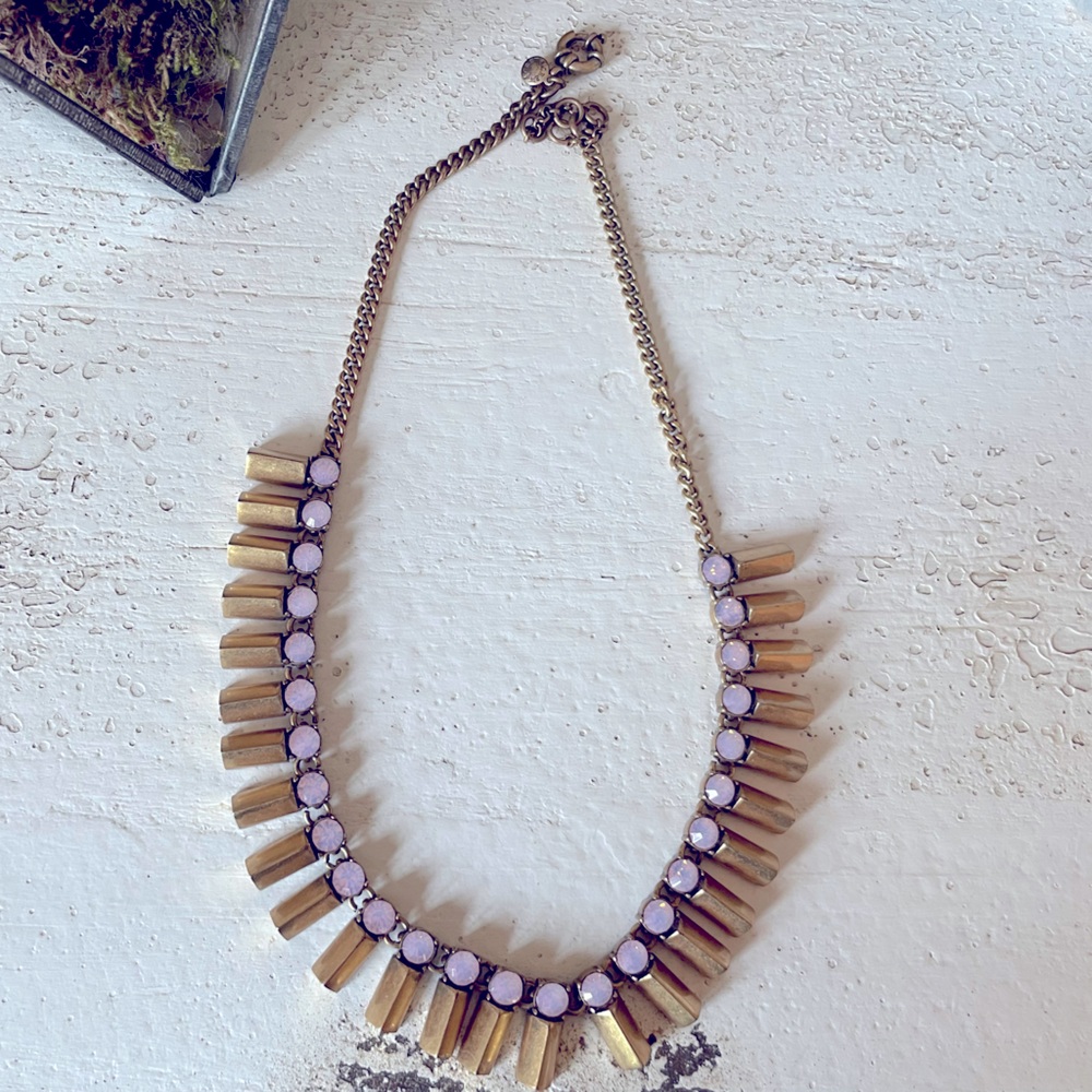 J Crew Pink Jewel Brass chunky necklace